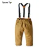 Conjuntos de roupas de top e meninos Springs Springs Autumn Kids Manga longa Bowtie S Suspender Pants Roupos Casual Roupa 220507