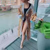 Menas de banho feminina Summer Bikini Concobres rosa Boho Print Self-Bingted Front Open Long Kimono Dress Beach Women Swim Swim Swomen Upwomen '