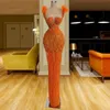 Unique Mermaid Prom Dresses Feathers Orange Party Dresses Beaded Saudi Arabia Custom Made Evening Dress