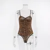 Women's Two Piece Pants Women's Fashion Leopard Animal Printed Bodysuits Metal Chain Spaghetti Strap Backless Sexy Jumpsuits For Female