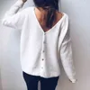 Ladies Solid Color Button Knitted Blouses Autumn Winter Casual Cardigan V-neck Long-sleeved Outwear Tops ropa de mujer L220705