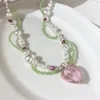 Koreanische Elegante Perle Perlen Twist Choker Halsketten Für Frauen Mädchen Mode Rosa Herz Anhänger Halskette Schmuck Geschenke