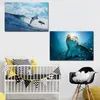 Toile de peinture avec animaux de dauphin, dessin animé, vague, paysage marin, affiche imprimée, Art nordique scandinave, tableau mural pour chambre d'enfant, pépinière