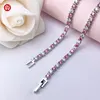 GIGAJEWE 3.0mmX43Pcs D et Couleur Rose Chaîne à Maillons Coupe Ronde Plaqué Or Blanc 925 Argent Moissanite Tennis Bracelet Femme Petite Amie Cadeau GMSB-006