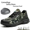 Nouveaux hommes chaussures de camouflage chaussures de sécurité en acier orteil conception de botte décontractée antistatique indestructible construction anti-crevaison 210315