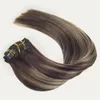 Зажим в человеческих волосах высокого качества 100 г Balayage Ombre Color Straight Natural Extension With Double Drawn W220401
