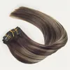 Clip in Echthaar Hochwertige 100 g Balayage Ombre Farbe Gerade natürliche Verlängerung mit doppelt gezeichnetem W220401