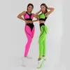 Tweedelige broek van dames oshoplive glanzende kleur split-gewricht braleging close fitting sport pakken vrouwen sexy magere yogasportswear fo fo