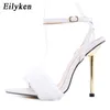 Eilyken 2021 New Pink White Women Sandals 섹시한 열린 발가락 모피 모피 여름 하이힐 웨딩 스트리퍼 신발 awd323223