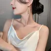 Pendientes colgantes de borla de hilo largo de cristal verde Vintage para mujer, pendientes de diamantes de imitación cuadrados clásicos, joyería de moda coreana Gif