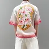 Casabblannca 핑크 웨이브 꽃 그라데이션 셔츠 남자 여자 패션 여름 해변 휴가 티 하와이 FZCS015