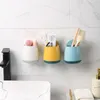 Haken Schienen Badezimmer Wandmontierter Zahnbürstenständer Stanzfreier Waschtisch Wandkamm Zahnpasta-Sammelfass Box RegalHaken
