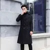 Long Over-Knee Thin Windbreaker 2021 Spring and Autumn Korean Style Slim British Mid-Length Coat Jacket Men's Wool Blends T220810