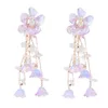 Dangle & Chandelier Sweet Colorful Bell Orchid Plum Long Eardrop Flower Leaf Acrylic Beaded Earrings for Women Jewelry