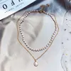 Chokers Vintage Two Layer Choker Necklaces For Women Created Pearls Heart Cross Pendant Necklace 2022 Collar Fashion Jewelry GiftsChokers