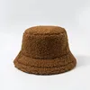 Wide Brim Hats Teddy Lamb Faux Fur Bucket Hat Thickened Warm Winter For Women Velvet Cap Lady Bob Panama Outdoor Plush Fisherman HatWide Pro