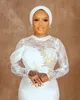 2022 Plus Size Arabisch Aso Ebi Meerjungfrau Spitze Sexy Hochzeitskleid Perlen Kristalle Satin Brautkleider Kleider ZJ114