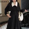 Elegant Black Midi Shirt Dres Gothic Jurk Koreaanse Mode Y2K Vintage Trench Dress Office Dame Herfst Chic 220317