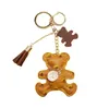 Teddy Bear Key Chains Animal Design Tassel Keychains Ring Charms PU Leather Car Keys Holder Bag Pendant Wristlet Keyring Accessories Jewelry Gifts for Women Men