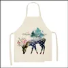 Aprons Home Textiles Garden Christmas Elk Printed Pattern Kitchen Polyester For Women Cooking Cleaning Baking Waist Bibs Pinafore 68X55Cm