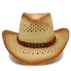 Bérets femmes hommes chapeau de Cowboy occidental en paille avec bande de cuir Punk tissage fait à la main Sombrero Cowgirl Jazz taille 58CMbérets Delm22