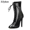 Chaussures habillées Eilyken haute qualité gladiateur femmes botte sandales Peep Toe évider à lacets Sexy Out pompes femme noir 220507