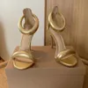 女性用のゴールドサンダル豪華なデザイナージップスティレットヒールドレスシューズ本革ファッショナブルな快適な10cmの高さのヒールローマサンダル35-41