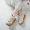 Dress Shoes Lolita Kawaii Japanese Style Party Mary Janes 2022 Summer Zapatillas Mujer Lace Bow Knot Splice Cute Woman Flats 220516