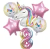 Rainbow Unicorn Ballon 32 Inch Nummer Folie Ballonnen 1e Kinderen Unicorn Theme Verjaardagsfeestje Decoraties Baby Shower Globos GC855