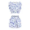 Work Dresses High Quality 2022 Sunday Set Elastic Waistband Cropped Top With Ruffle Detail And Cute Mini Shorts Skirts248b