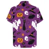 Mäns avslappnade skjortor söta halloween skjorta strand spöke och skalle tryck hawaiian grafiska blusar kort ärm mode överdimensionerade toppmens