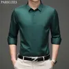 Verde Mens Vestido Camisas Brand Superfina Manga Longa Homens Slim Fit Elastic Respirável Respirável Qualidade Não-Ferro Masculino 220322