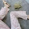 Sprężyna jesień Projektantki Kobiety moda Coral Velvet szeroko nóg spodnie f litera 3D wytłaczanie wysoka talia luźna swoboda