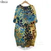 Women Midi Dress Jungle Animals 3D Printed Dress Long Sleeve Pocket Dress Round Neck Loose Robes Fashion Summer Dresses 220616