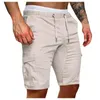 Calça de carga masculina de jeans masculino masculino casual de verão shorts sólidos shorts multi-bolsos drawtring quinto esportes para caminhadas ao ar livre