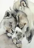 Akvarell Happy Lion Family Canvas Målning Animal Porträtt Affischer och tryck Väggkonstbilder för vardagsrumsdekoration
