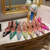 2022Luxury Designer Sandals High Heeled Shoes Amina Muaddi Begum Bow Crystal-embellished Buckle Pointed Toesl Sunflower Sandal Summer Footwear 10cm