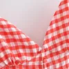 Robes décontractées Été Col V Spaghetti Strap Robe de plage Femmes Sans manches Split Plaid Midi Chic Bow Tie Robe de soirée sans dosCasual