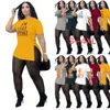 Letnie damskie designerskie dresy Dwuczęściowy zestaw z krótkim rękawem Odzież w dużych rozmiarach T-shirt z nadrukiem Seksowna siateczka Sheer Spodnie do jogi Garnitur
