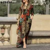 Casual jurken Vintage gebloemde jurk dames katoen lange maxi VONDA reverskraag met knopen Boheemse vestidos Kaftan Robe4087659