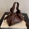 Mujeres bolsas de cuerpo cruzado balde plisado bolsos samll bolsos dama marrón bolsos de hombro bolsos de mensajería