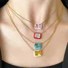 Candy color 925 sterling silver jewelry woman necklace heart circle square zirconia gold necklace designer White Pink Diamond Necklaces Choker Teen Girls With Box