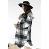 Women's Wool Blends Fashion Women Luxupious Plaid Checked Woolen Overcoat Coats With Belt Female Temperament Pockets Elegant Chic Outerwear Robe 220826