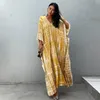 Bohemian tryckt V-Neck Batwing Sleeve Side Split Loose Dress for Women kläder Plus Size Beachwear Maxi Dress Q1218 220510