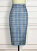 Women High Waist Plaid Pencil Skirts Bodycon Retro Classy Elegant Office Ladies Summer Modest Slim African Fashion Jupes Falads 220322