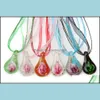 Naszyjniki wisiorek wisiorki biżuteria moda Waterdrop 6 colors Lampwork Glass Wewnętrzny kwiat Złoty kurz Murano Charms Dh5be