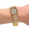 Lüks tam elmas saat kare altın saatler tasarımcı kadın moda kol saat