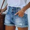 Cotton Sexy Hole Button Women's Jean Shorts Summer Solid High midje Streetwear Ladies Skinny Fashion Ripped Denim Short 220509