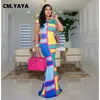 CM.YAYA Frauen Langes Kleid Print Kurzarm Oansatz Stretchy Bodycon Maxi Kleider Vintage Party Vestidos Sommer Outfits 220516