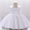 Mädchen-Kleider, formell, 0, 2, 1 Jahr, Geburtstag, Kleid für Baby-Mädchen, Kleidung, große Schleife, Prinzessin, Party, Hochzeit, Taufe, weiß, Zeremonie für Mädchen